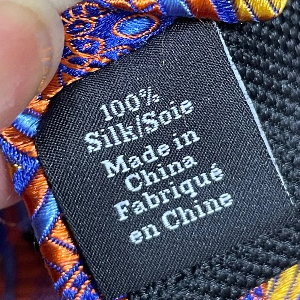 Nordstrom Men's Shop Silk Necktie OS Orange Blue Geometric Medallion Woven Tie